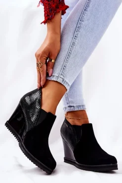 Botki Na Koturnie|Czarne Botki>Monnari Botki Na Koturnie Zwierzęcy Wzór 0990-020 Czarne