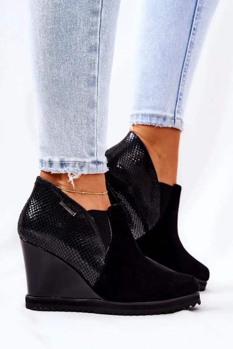 Botki Na Koturnie|Czarne Botki>Monnari Botki Na Koturnie Zwierzęcy Wzór 0990-020 Czarne