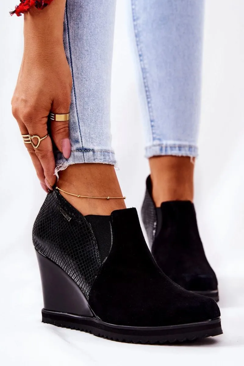 Botki Na Koturnie|Czarne Botki>Monnari Botki Na Koturnie Zwierzęcy Wzór 0990-020 Czarne