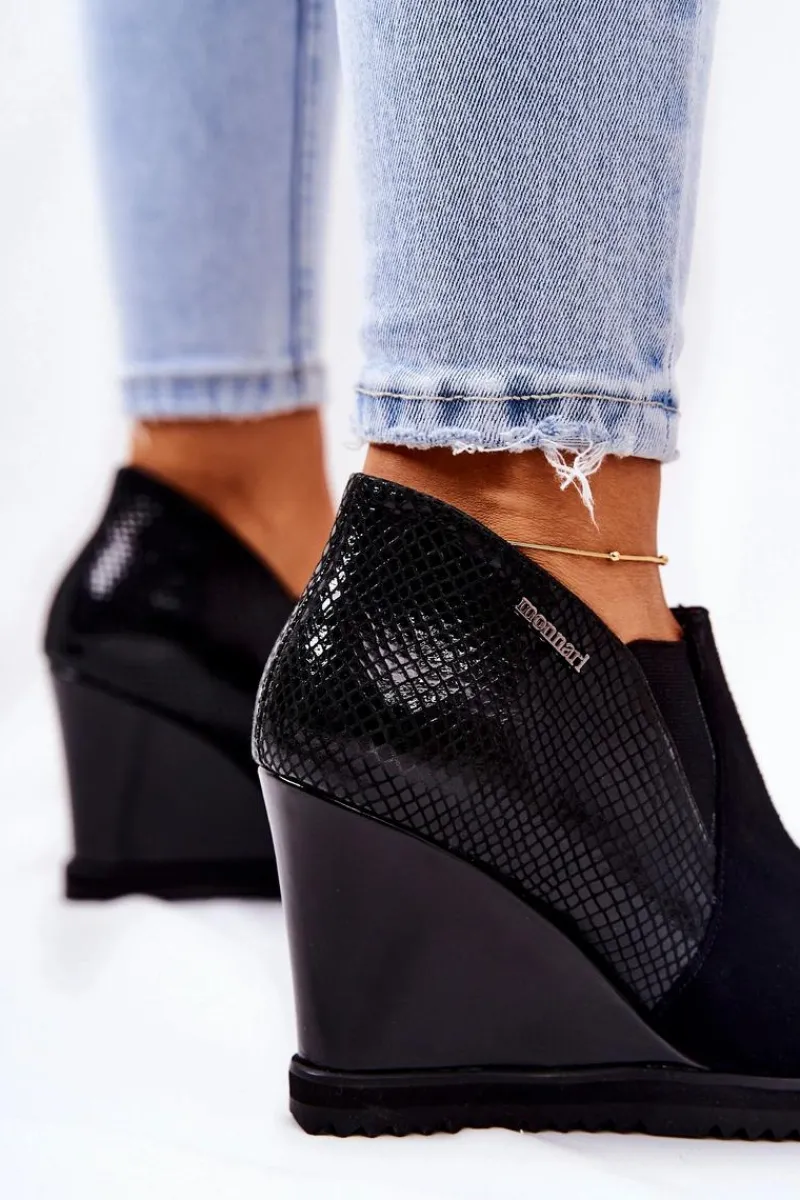 Botki Na Koturnie|Czarne Botki>Monnari Botki Na Koturnie Zwierzęcy Wzór 0990-020 Czarne