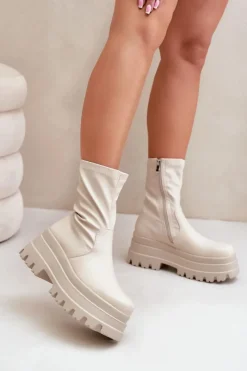 Botki Na Masywnej Platformie Jasnobeżowe Florinara Damskie Botki Ocieplane|Brązowe I Beżowe Botki