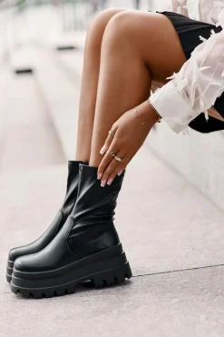 Sale Botki Na Masywnej Platformie Czarne Florinara Damskie Botki Ocieplane|Czarne Botki