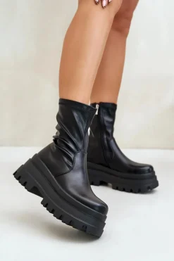 Sale Botki Na Masywnej Platformie Czarne Florinara Damskie Botki Ocieplane|Czarne Botki