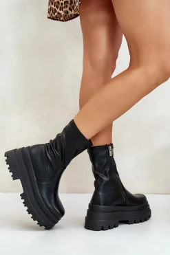 Sale Botki Na Masywnej Platformie Czarne Florinara Damskie Botki Ocieplane|Czarne Botki