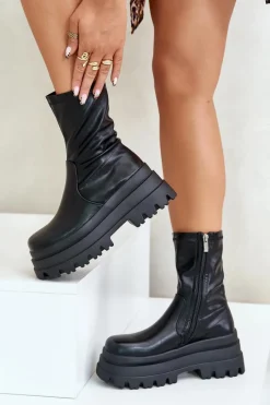 Sale Botki Na Masywnej Platformie Czarne Florinara Damskie Botki Ocieplane|Czarne Botki