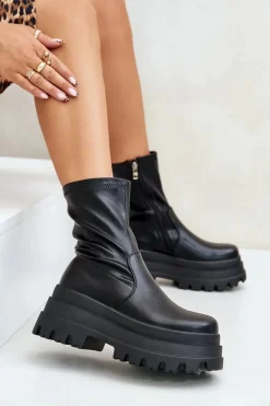 Sale Botki Na Masywnej Platformie Czarne Florinara Damskie Botki Ocieplane|Czarne Botki