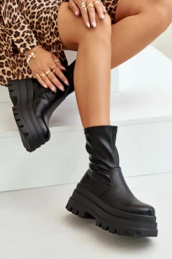 Sale Botki Na Masywnej Platformie Czarne Florinara Damskie Botki Ocieplane|Czarne Botki