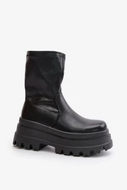 Sale Botki Na Masywnej Platformie Czarne Florinara Damskie Botki Ocieplane|Czarne Botki