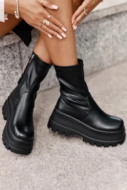 Sale Botki Na Masywnej Platformie Czarne Florinara Damskie Botki Ocieplane|Czarne Botki