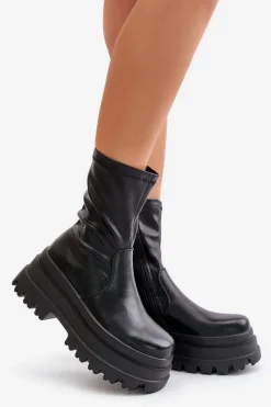 Sale Botki Na Masywnej Platformie Czarne Florinara Damskie Botki Ocieplane|Czarne Botki