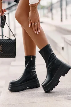 Sale Botki Na Masywnej Platformie Czarne Florinara Damskie Botki Ocieplane|Czarne Botki