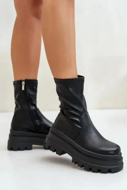 Sale Botki Na Masywnej Platformie Czarne Florinara Damskie Botki Ocieplane|Czarne Botki