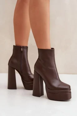 Botki Ocieplane|Botki Na Słupku>Boto Botki Na Masywnej Platformie I Słupku Ocieplane Czekoladowe Selahra Brązowy