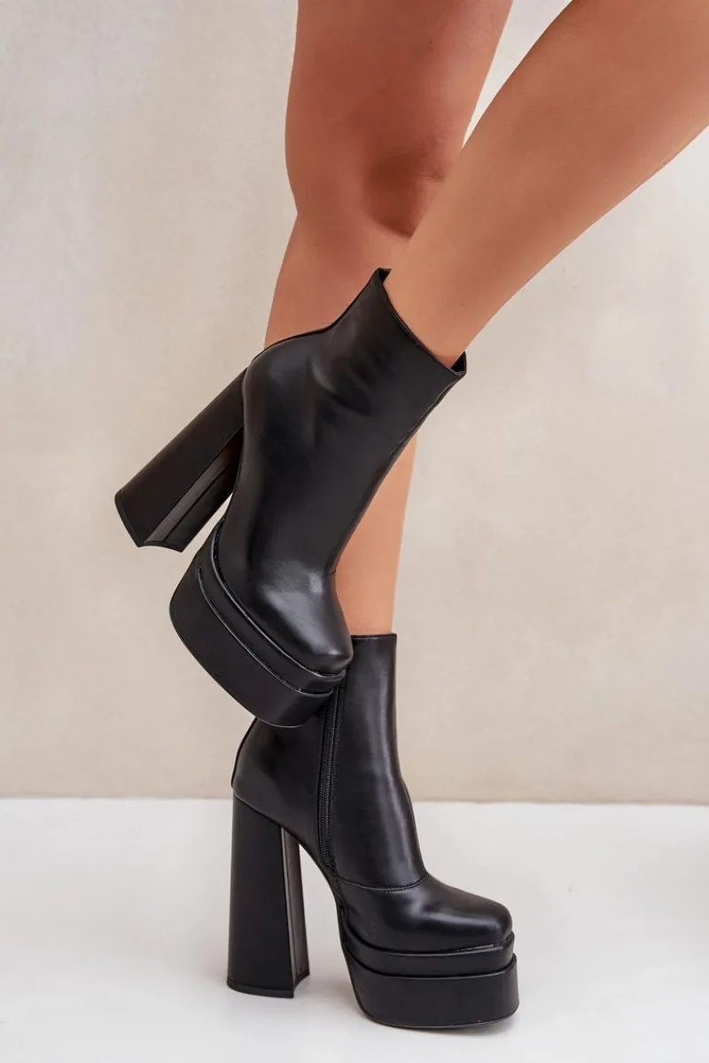 Online Boto Botki Na Masywnej Platformie I Słupku Ocieplane Czarne Selahra