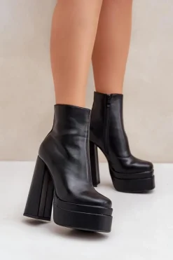 Online Boto Botki Na Masywnej Platformie I Słupku Ocieplane Czarne Selahra