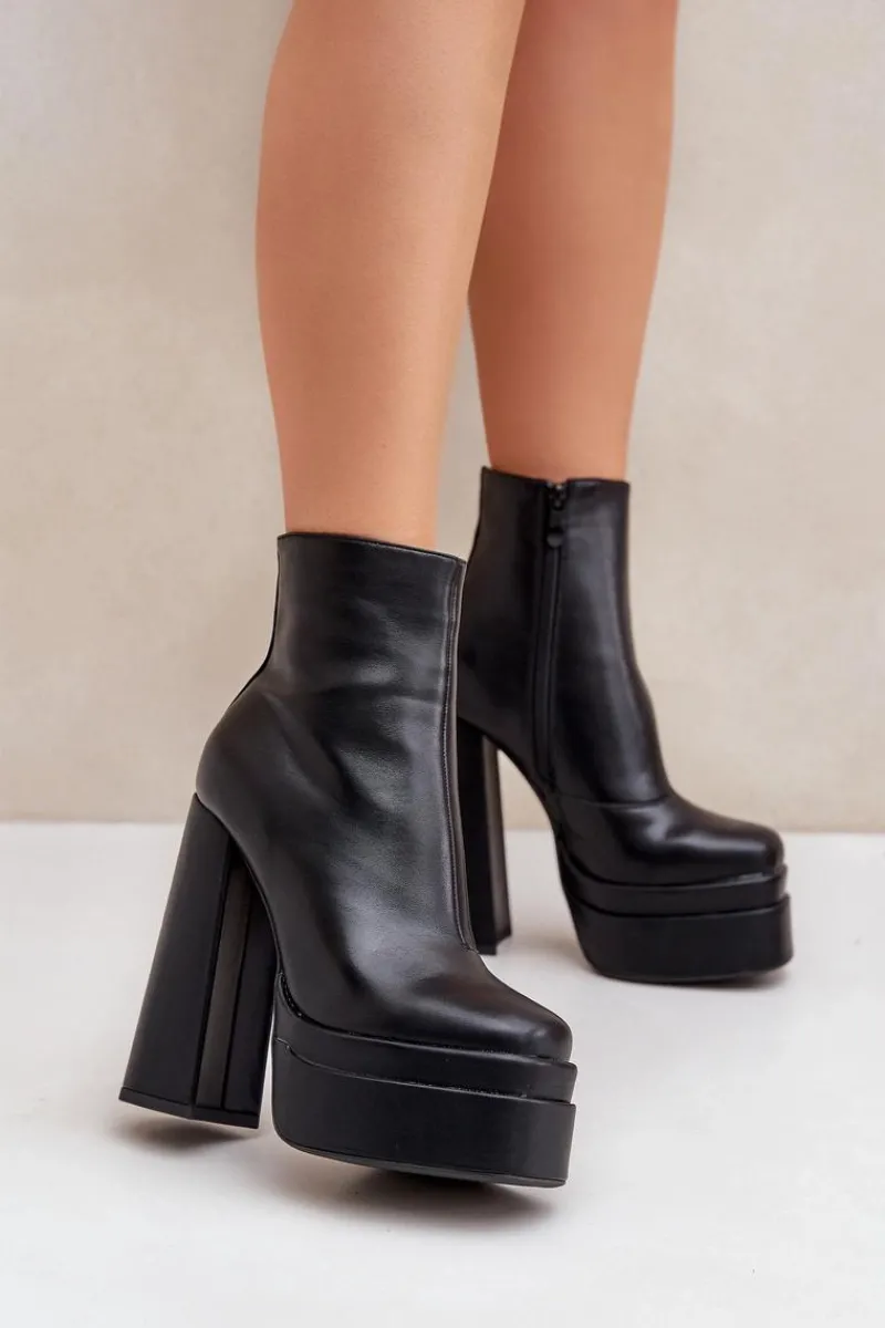 Online Boto Botki Na Masywnej Platformie I Słupku Ocieplane Czarne Selahra