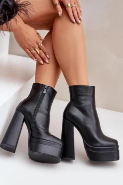 Online Boto Botki Na Masywnej Platformie I Słupku Ocieplane Czarne Selahra