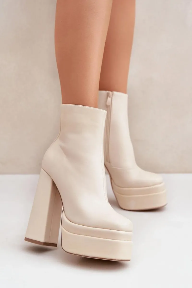 Botki Ocieplane|Botki Na Słupku>Boto Botki Na Masywnej Platformie I Słupku Ocieplane Jasnobeżowe Selahra