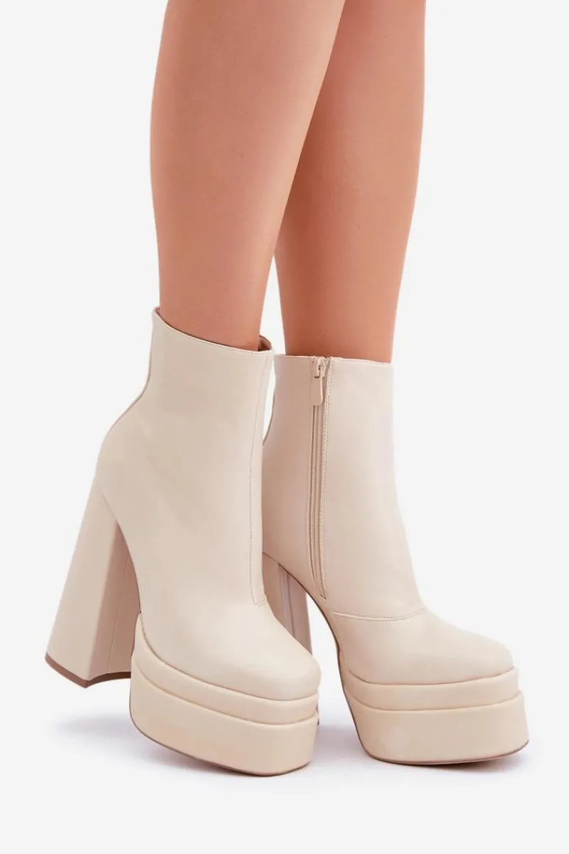 Botki Ocieplane|Botki Na Słupku>Boto Botki Na Masywnej Platformie I Słupku Ocieplane Jasnobeżowe Selahra