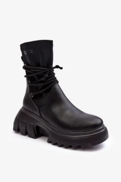 Botki Ocieplane|Czarne Botki>Big Star Shoes Botki Na Masywnej Platformie Z Wiązaniem Czarne Big Star MM274590