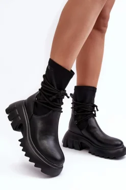 Botki Ocieplane|Czarne Botki>Big Star Shoes Botki Na Masywnej Platformie Z Wiązaniem Czarne Big Star MM274590