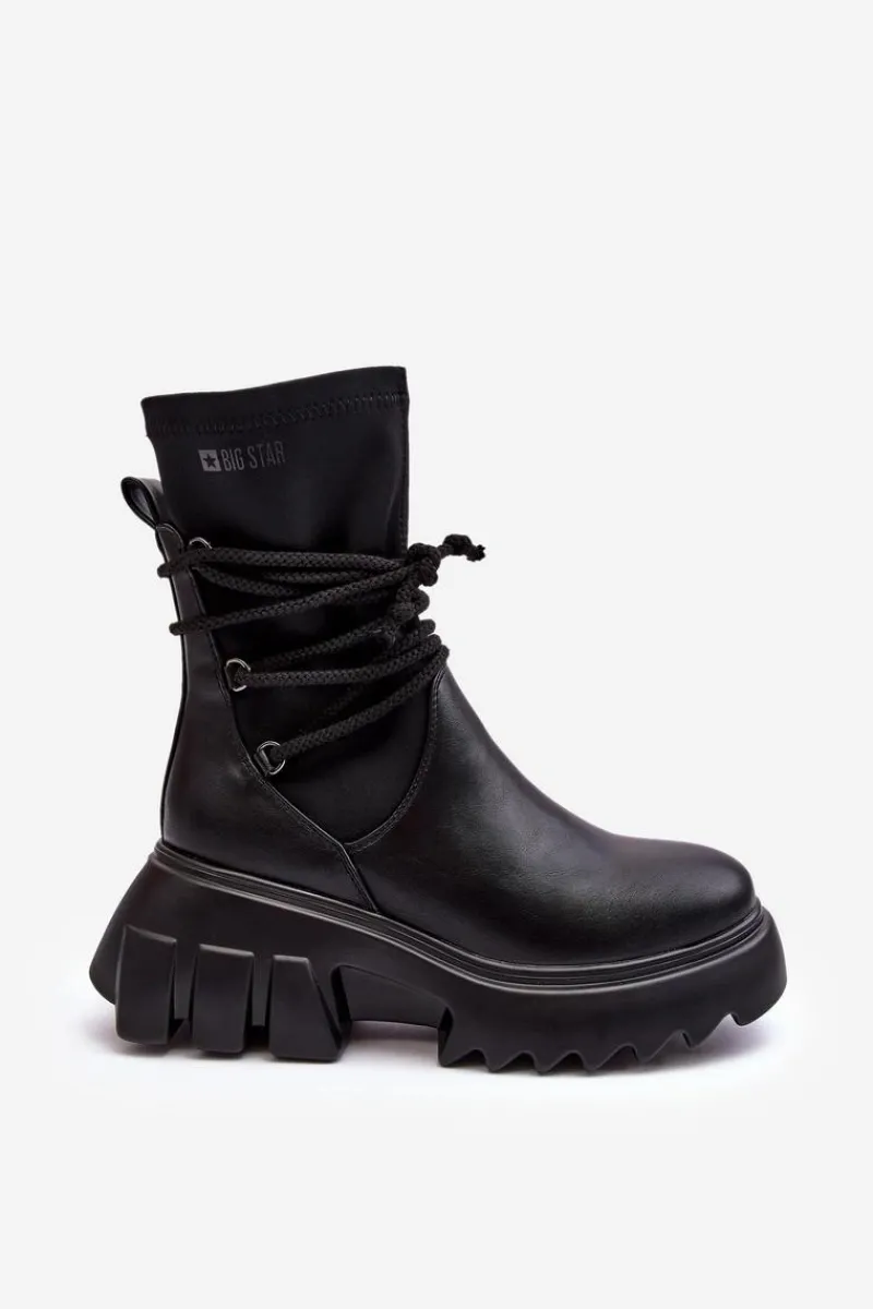 Botki Ocieplane|Czarne Botki>Big Star Shoes Botki Na Masywnej Platformie Z Wiązaniem Czarne Big Star MM274590