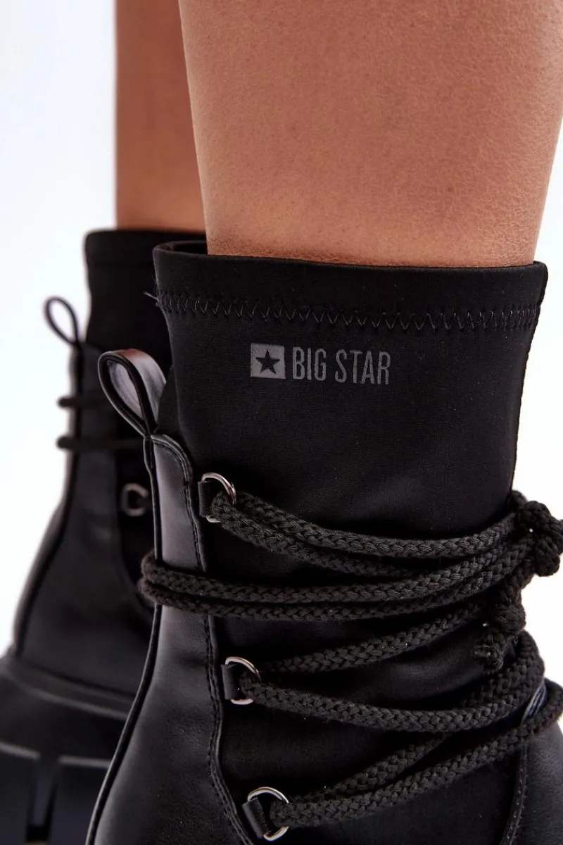 Botki Ocieplane|Czarne Botki>Big Star Shoes Botki Na Masywnej Platformie Z Wiązaniem Czarne Big Star MM274590