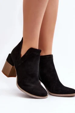 New Boto Botki Na Masywnym Słupku Z Wycięciem Czarne Jolnima Czarny