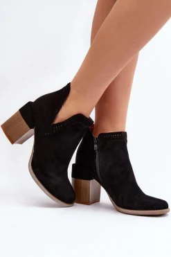 New Boto Botki Na Masywnym Słupku Z Wycięciem Czarne Jolnima Czarny