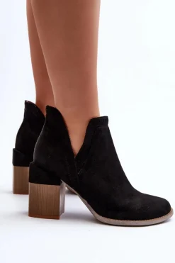 New Boto Botki Na Masywnym Słupku Z Wycięciem Czarne Jolnima Czarny