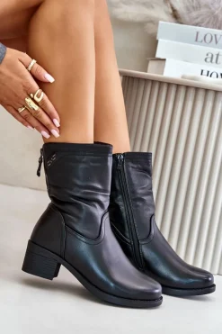 Botki Ocieplane|Botki Skórzane>Buty damskie Vinceza Botki Na Niskim Obcasie Ocieplane Futerkiem Vinceza 85155 Czarne