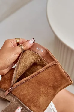 Discount Botki Na Obcasie Słupku Eko Zamszowe Ocieplane Na Zamek Camel Lerallea Damskie Botki Wiosenne|Botki Ocieplane