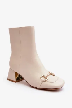 Outlet Boto Botki Na Obcasie Z Ozdobą Jasnobeżowe Adinah