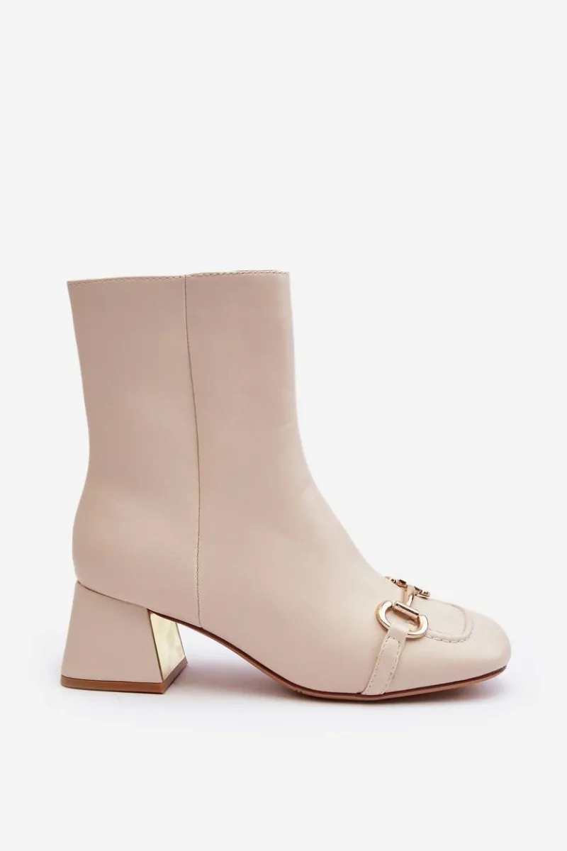 Outlet Boto Botki Na Obcasie Z Ozdobą Jasnobeżowe Adinah