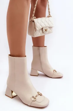 Outlet Boto Botki Na Obcasie Z Ozdobą Jasnobeżowe Adinah