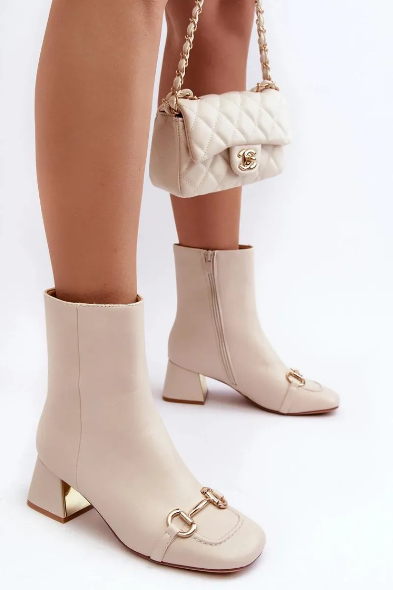 Outlet Boto Botki Na Obcasie Z Ozdobą Jasnobeżowe Adinah