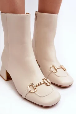 Outlet Boto Botki Na Obcasie Z Ozdobą Jasnobeżowe Adinah