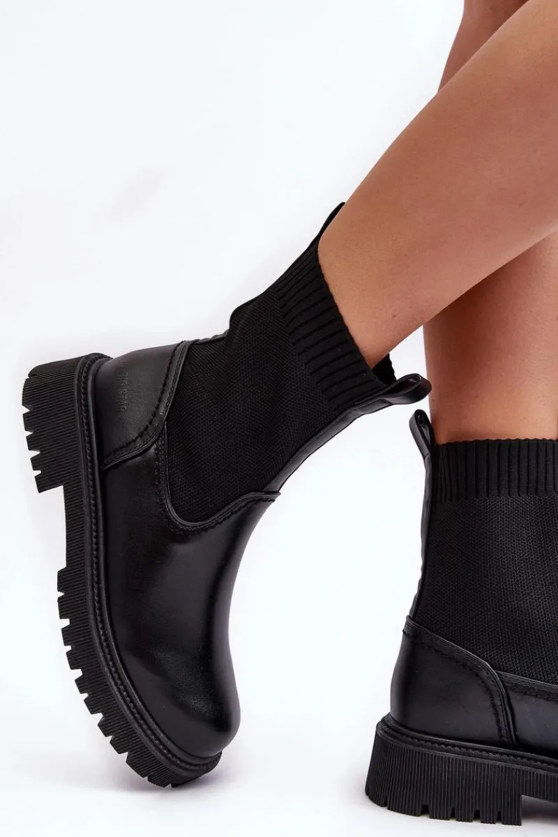 Czarne Botki|Botki Płaskie>Big Star Shoes Botki Na Płaskim Obcasie Czarne Big Star MM2745432