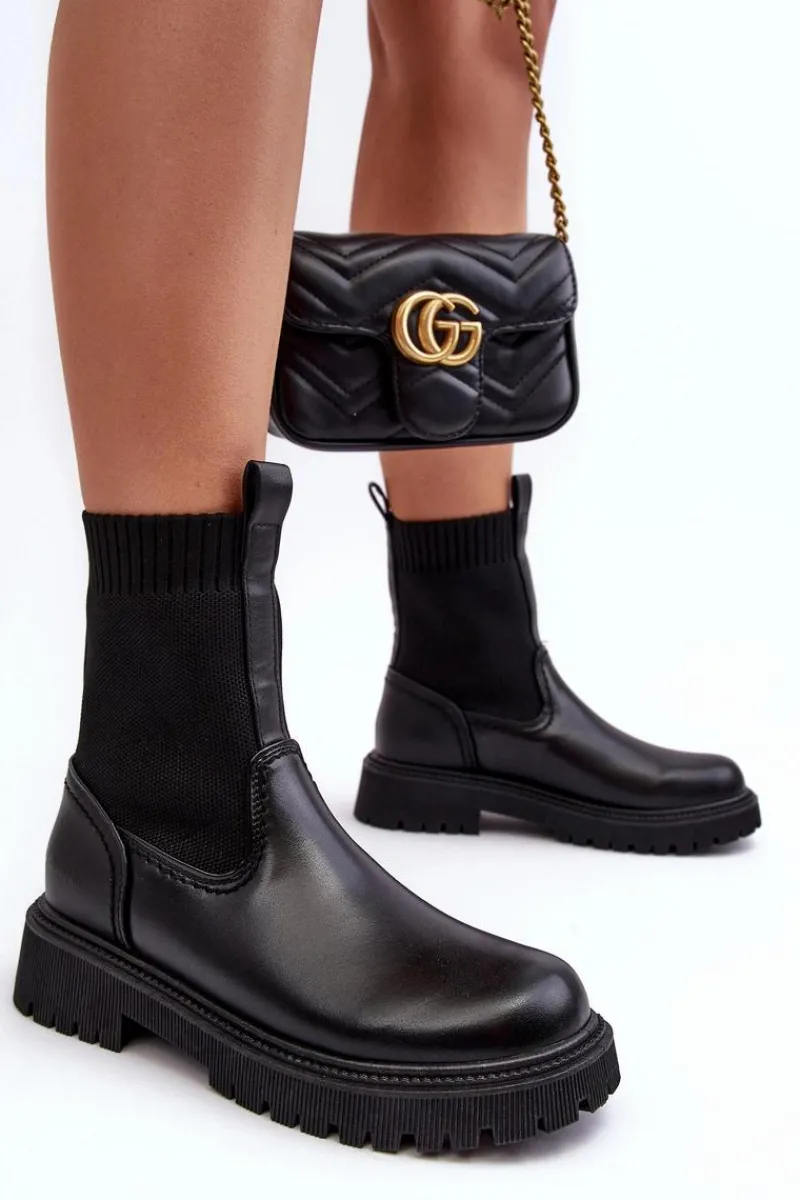 Czarne Botki|Botki Płaskie>Big Star Shoes Botki Na Płaskim Obcasie Czarne Big Star MM2745432