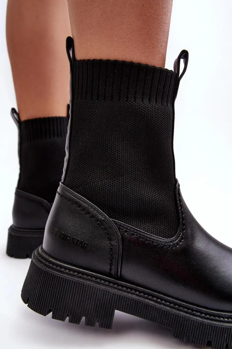 Czarne Botki|Botki Płaskie>Big Star Shoes Botki Na Płaskim Obcasie Czarne Big Star MM2745432