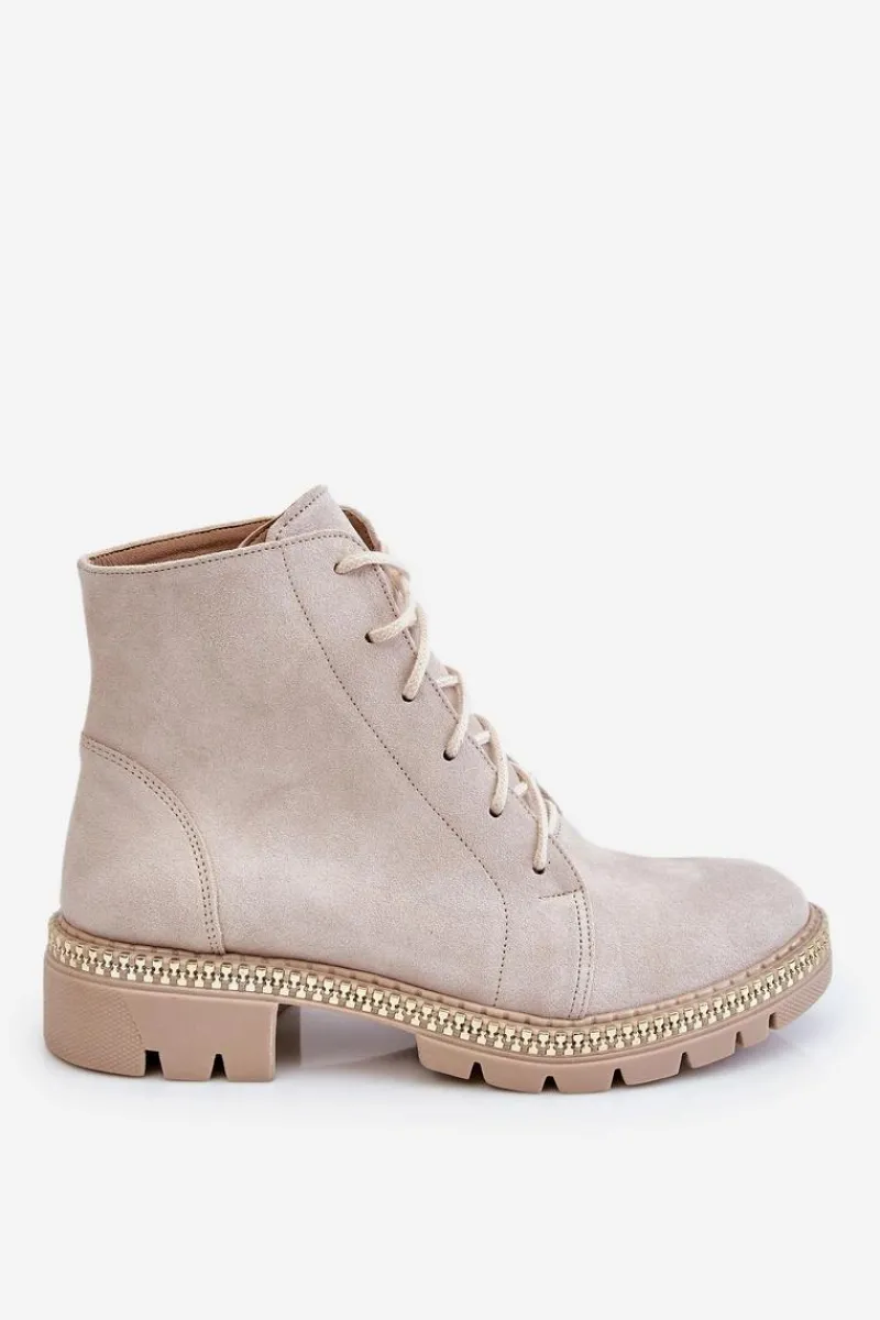 Botki Wiosenne|Botki Skórzane>Boto Botki Na Płaskim Obcasie Lewski Shoes 3285 Jasnobeżowe