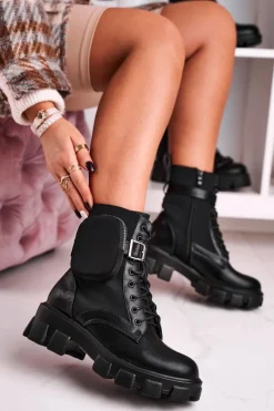 Best Boto Botki Na Platformie Z Nerką Czarne Army