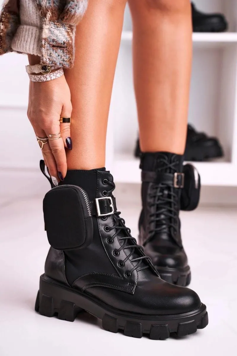 Best Boto Botki Na Platformie Z Nerką Czarne Army