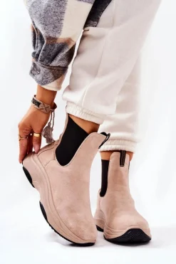 Clearance Botki Na Platformie Zamszowe Beżowe Nicci Damskie Botki Na Koturnie|Czarne Botki