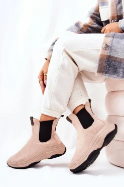 Clearance Botki Na Platformie Zamszowe Beżowe Nicci Damskie Botki Na Koturnie|Czarne Botki