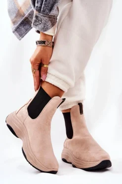 Clearance Botki Na Platformie Zamszowe Beżowe Nicci Damskie Botki Na Koturnie|Czarne Botki