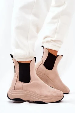 Clearance Botki Na Platformie Zamszowe Beżowe Nicci Damskie Botki Na Koturnie|Czarne Botki