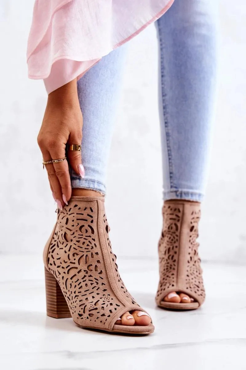Botki Wiosenne|Botki Na Słupku>Boto Botki Na Słupku Ażurowe Beżowe Brittany
