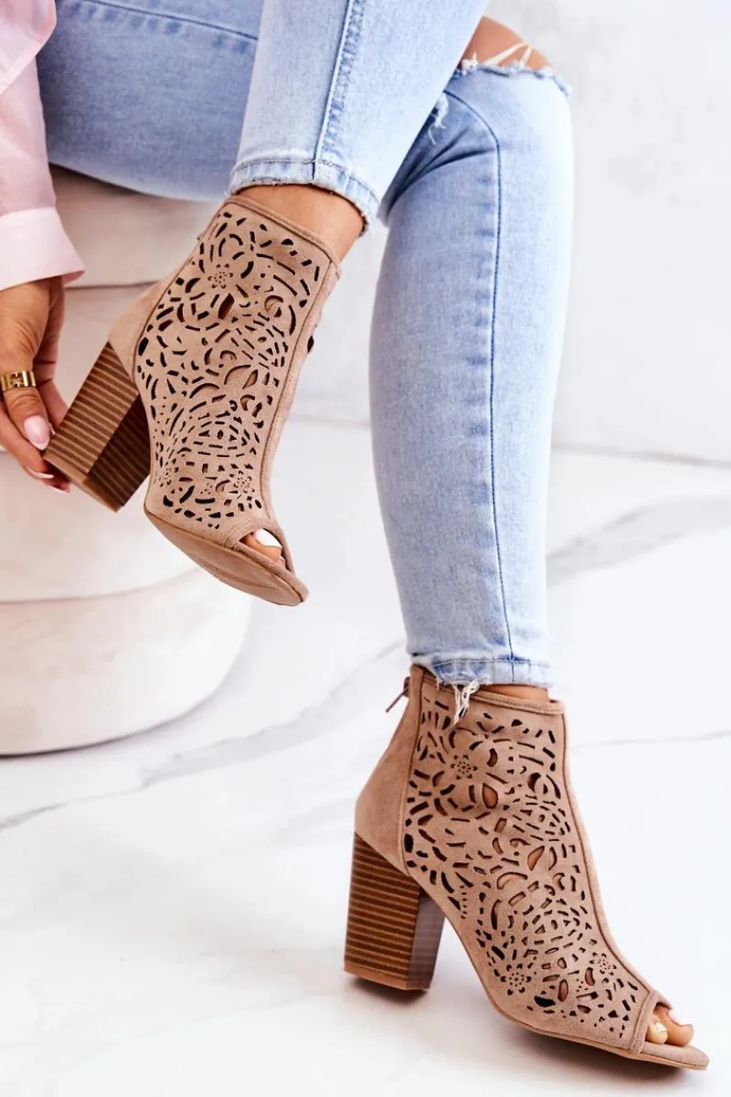 Botki Wiosenne|Botki Na Słupku>Boto Botki Na Słupku Ażurowe Beżowe Brittany