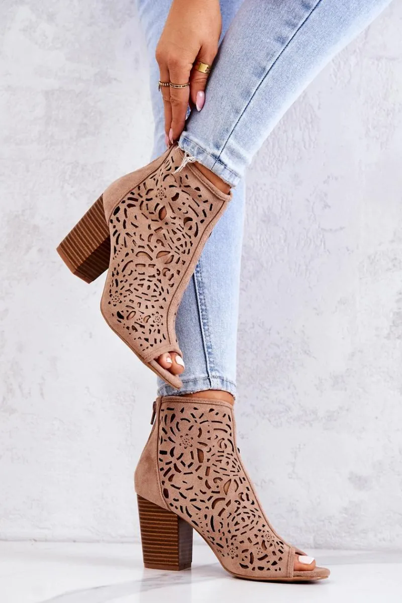 Botki Wiosenne|Botki Na Słupku>Boto Botki Na Słupku Ażurowe Beżowe Brittany